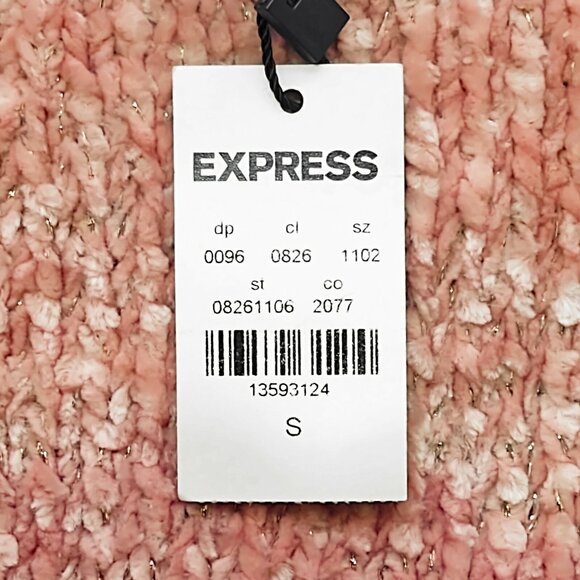 NWT EXPRESS Pink Metallic Cold Shoulder Chenille Sweater Small Bell Sleeve S NEW - Picture 7 of 8